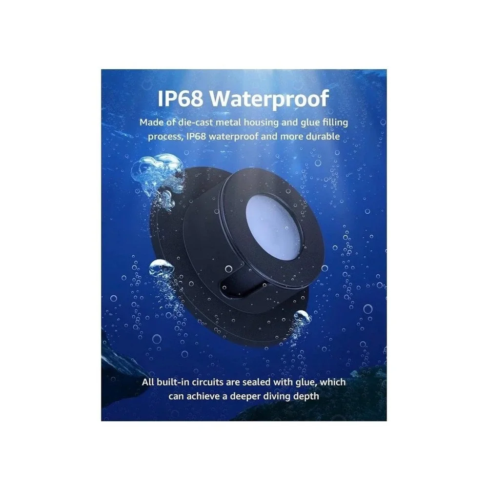 SUNVIE 3W IP68 Underwater Pond Lights LED 12-24V Warm White Outdoor 4 Pack Black